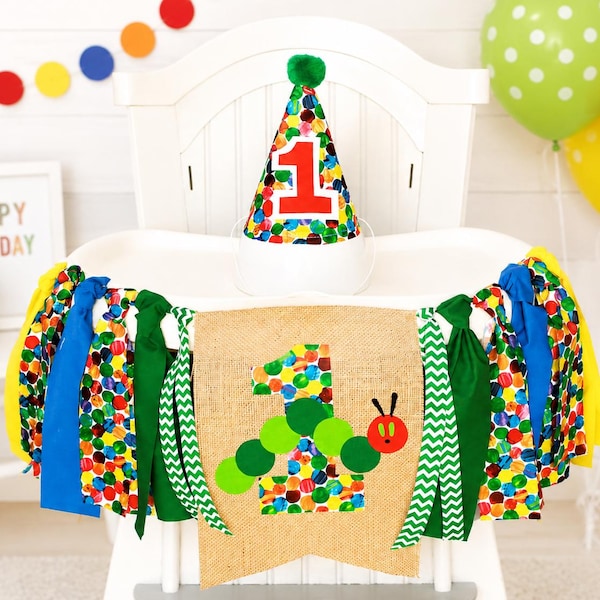 Caterpillar First Birthday, Hungry Caterpillar Banner, High Chair Banner, First Birthday Banner