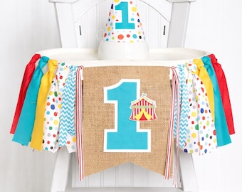 Circus First Birthday High Chair Banner: Burlap & Ribbon