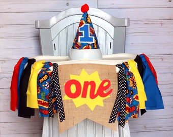 Superhero First Birthday, Super First Birthday Banner, First Birthday Hat, First Birthday Boy, Superhero High Chair Banner