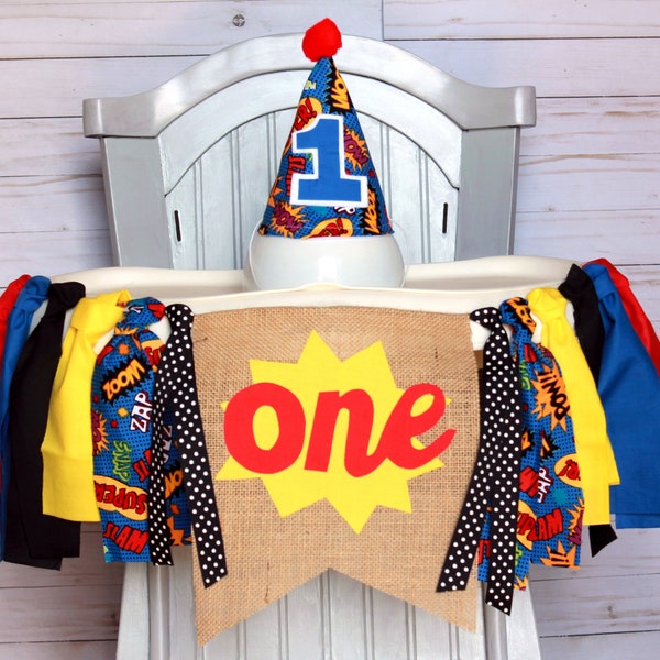 Superhero First Birthday, Super First Birthday Banner, First Birthday Hat, First Birthday Boy, Superhero High Chair Banner