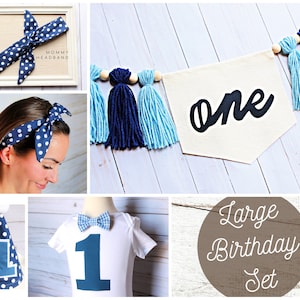 Blue Yarn Tassel Banner, First Birthday Boy, Little Blue Truck Banner, First Birthday Banner, First Birthday Hat, First Birthday Outfit