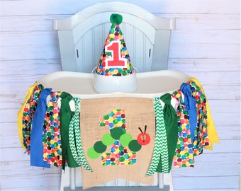 Caterpillar First Birthday, First Birthday Banner, First Birthday Hat, Caterpillar First Birthday
