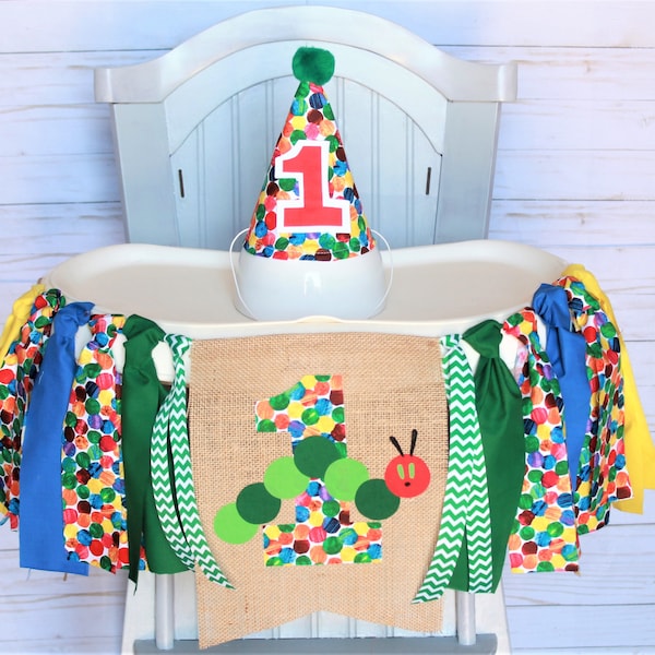 Caterpillar First Birthday, Hungry Caterpillar Banner, High Chair Banner, First Birthday Banner