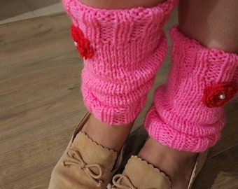 Pink Floral Woolen Leg Warmers