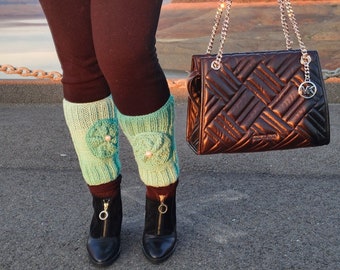 Green Floral Woolen Leg Warmers