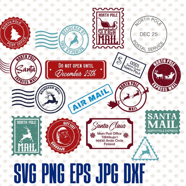 Christmas svg, Santa svg, North pole express, Santa Claus post stamp svg, Christmas post stamps bundle, north pole air mail