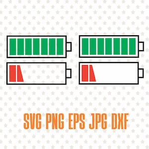 バッテリー svg プリント、低バッテリー ベクトル シルエット、バッテリー ベクトル クリップアート、デジタル低バッテリー カット ファイル、充電中の空のバッテリー dxf