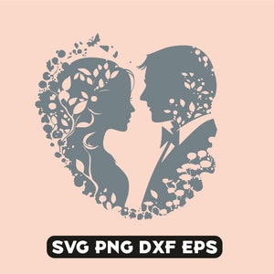 Wedding svg, Couple silhouette, Bride and groom svg, newlyweds svg, married couple png