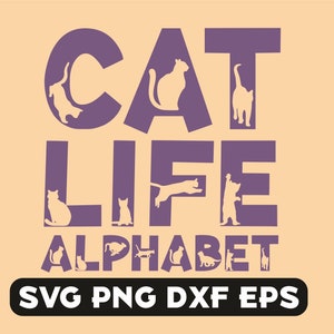 Cat svg, police de chat, chaton svg, silhouette de chat mignon, police d’animal de compagnie, lettres d’animal de compagnie, chat lady png
