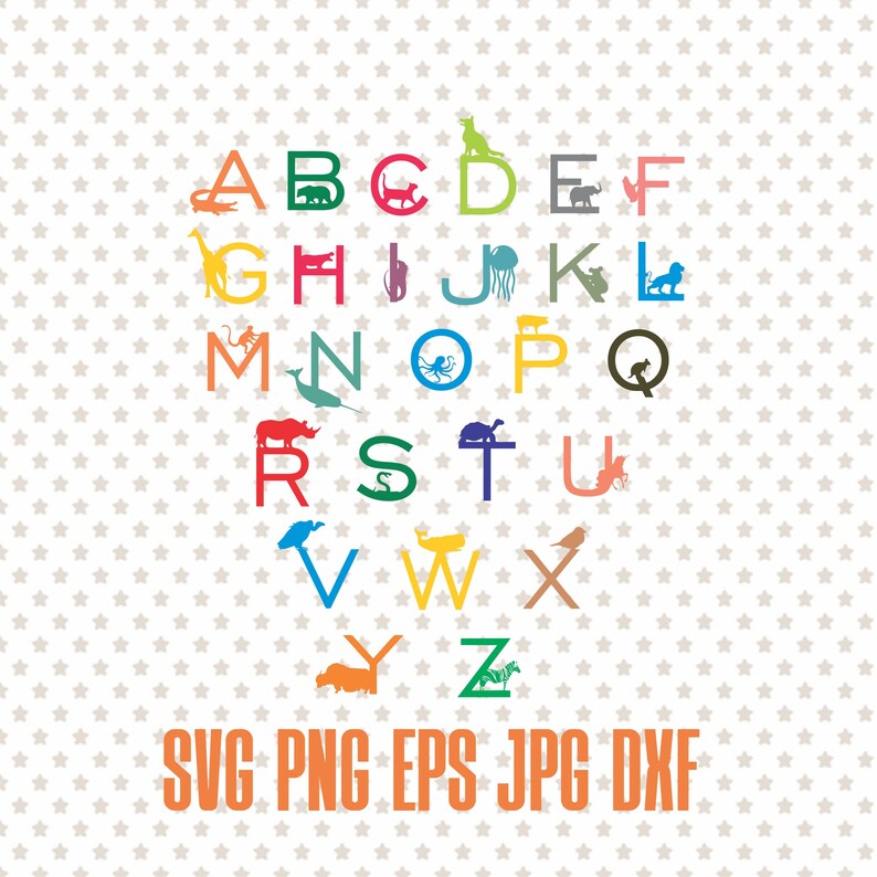 Animal alphabet svg cut file digital download vector alphabet Etsy