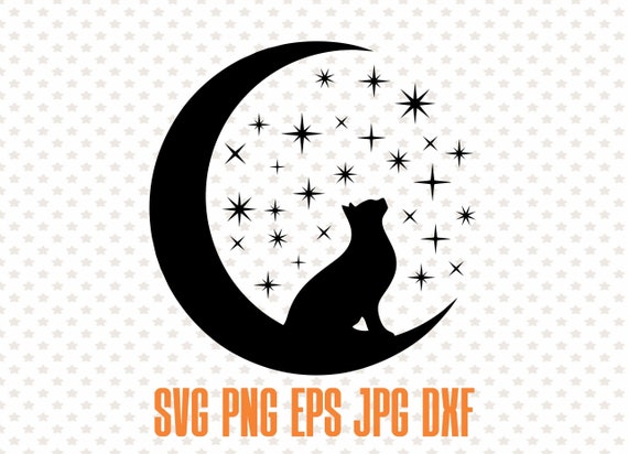 Cat and the Moon Svg Design Vector Cat Moon Silhouette | Etsy