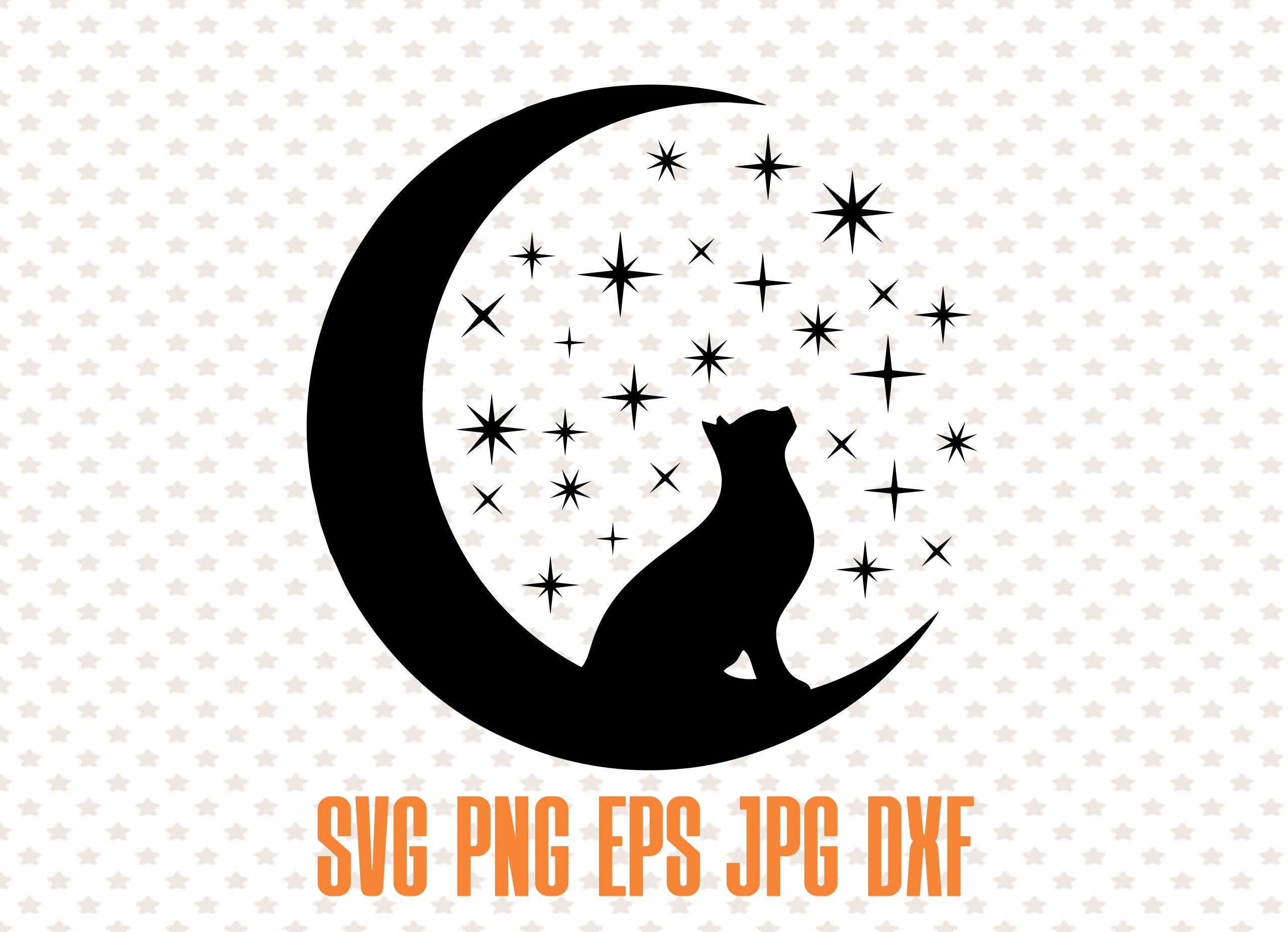 Cat and the Moon Svg Design, Vector Cat Moon Silhouette Cat and the Moon Svg Design, Vector Cat Moon Silhouette