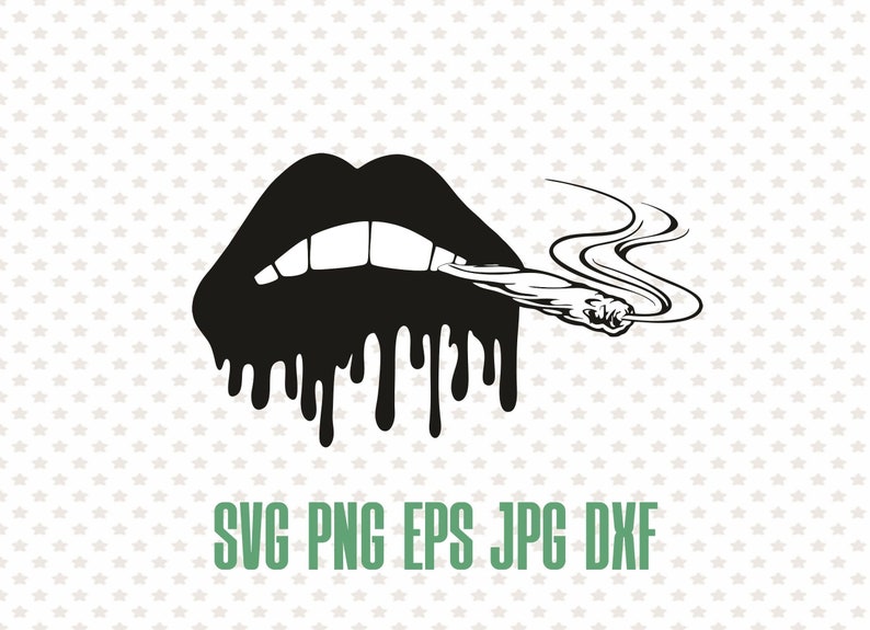 Dripping Lips Smoking Weed Svg Vector Marijuana Silhouette Etsy