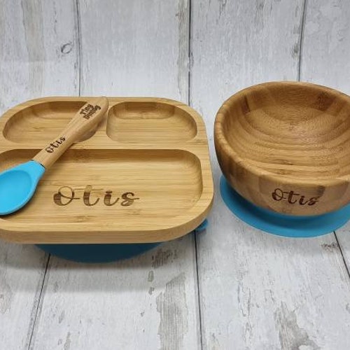 Personalised Bamboo Plate Spoon and Bowl Weaning Baby Gift Etsy