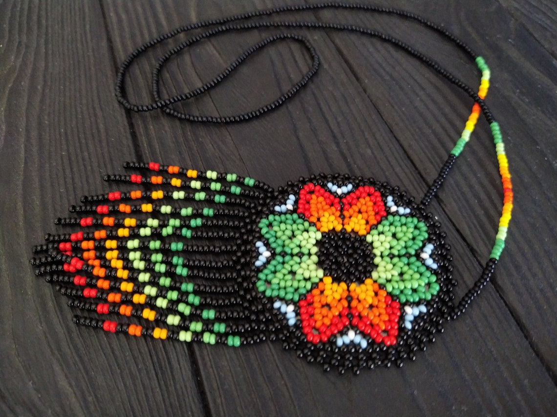 Seed bead necklace Mexican beaded jewelry Large statement Etsy