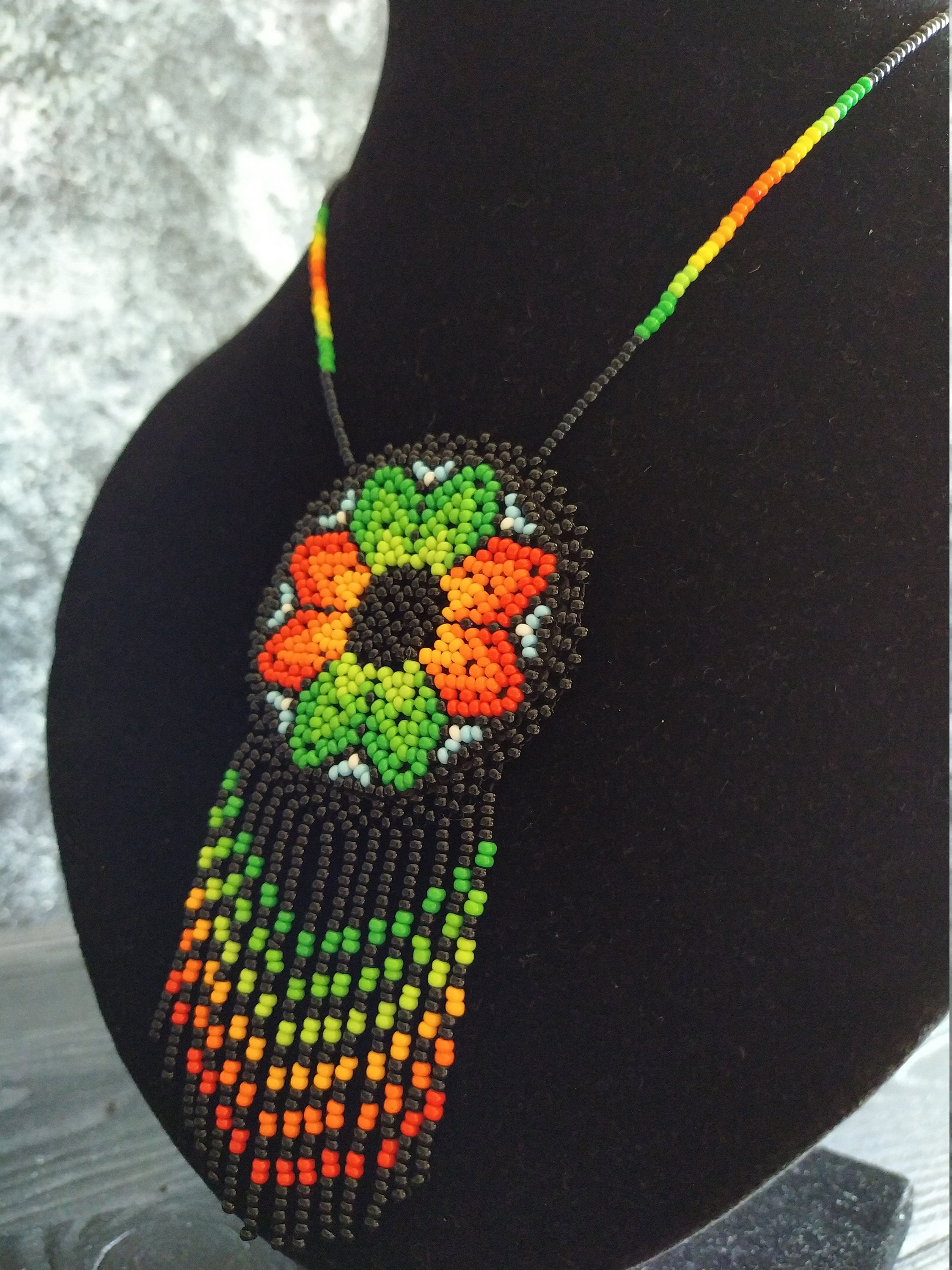 Seed bead necklace Mexican beaded jewelry Large statement Etsy