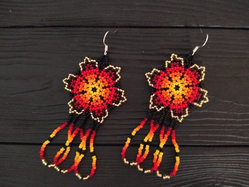 Seed Bead Flower Earrings Sunflower Earrings Native American Beaded Jewelry Dangle Earrings Bright Earrings Daughter Gift From Mom Dangle Drop Earrings Jewelry Lightek Net Ua