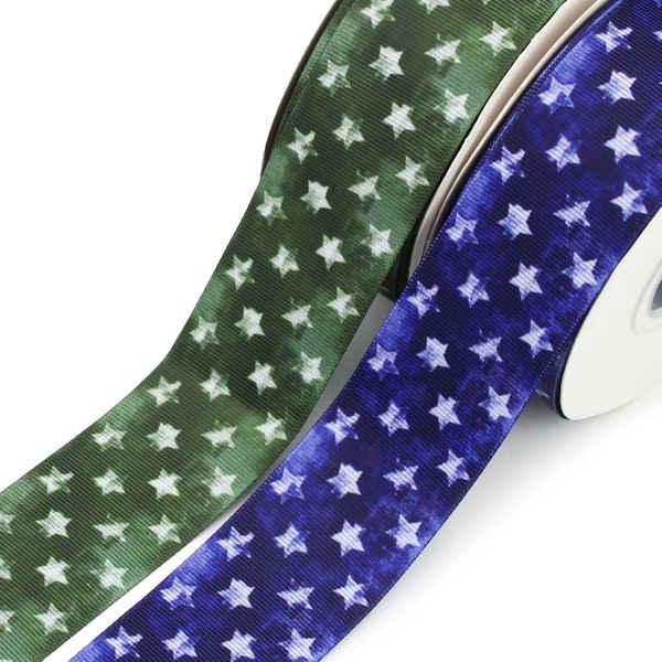 7/8", 1.5"  Distressed Stars - Patriotic Ribbon - 4th of July - U.S. DESIGNER Grosgrain Ribbon - 5 yard rolls