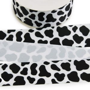 2 Rolls 10 Yards Cow Print Ribbons for Crafts,Grosgrain White Black Cow  Print Ribbon Edge Ribbon Cow Spot Pattern Ornaments Fabric Ribbons for DIY
