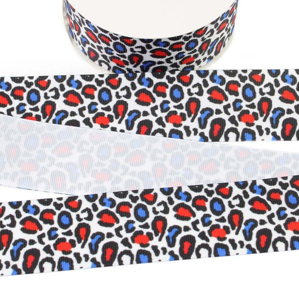Patriotic Leopard Grosgrain Ribbon - Red, White and Blue Cheetah - 4th of July Ribbon