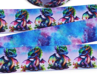 Watercolor Dragons Grosgrain Ribbon - 5/8", 7/8", 1.5", 3" USDR