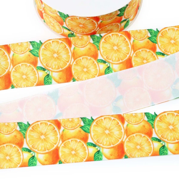 Juicy Oranges Grosgrain Ribbon - Fruit and Berry Prints - Citrus - 3/8", 5/8", 7/8", 1.5", 3" USDR