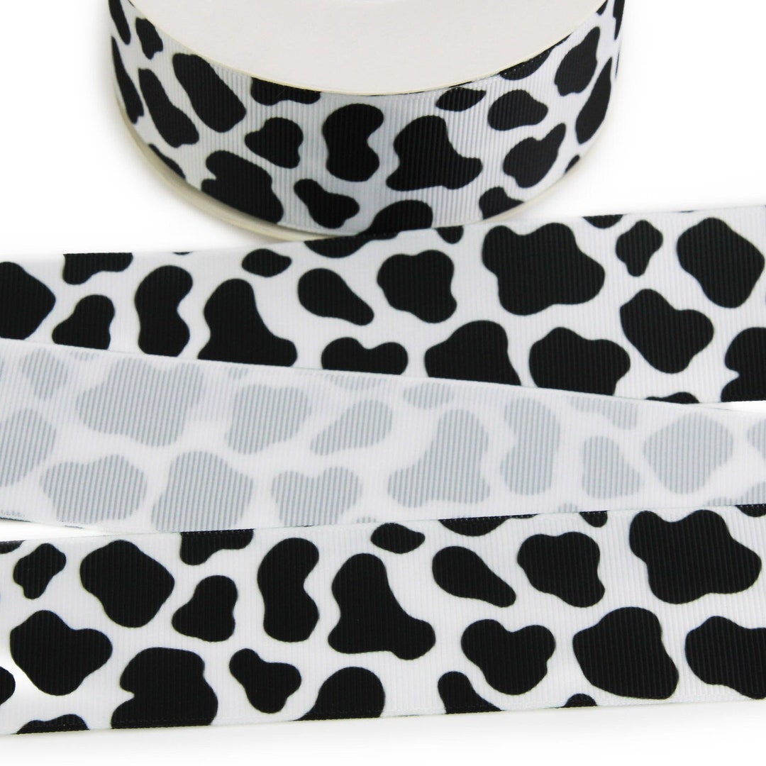 Cow Print Grosgrain Ribbon - Black Cow Spots - Animal Print Ribbon - 3/ ...