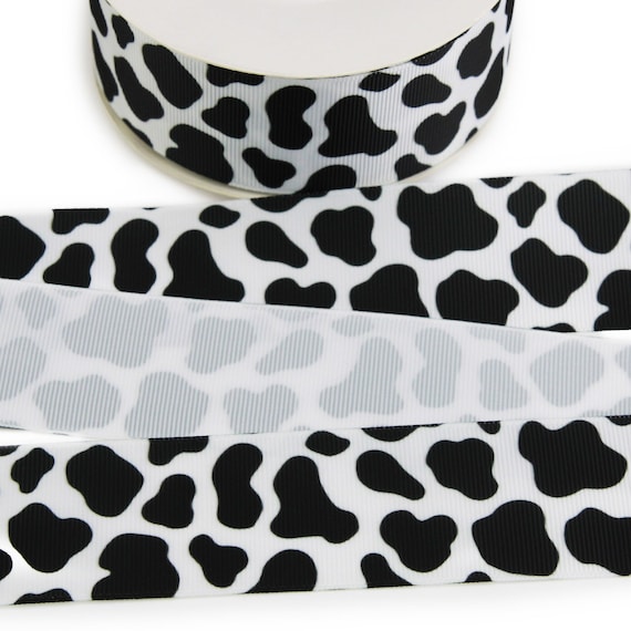 Cow Print Grosgrain Ribbon Black Cow Spots Animal Print Ribbon 3 8