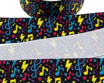 Music Notes Grosgrain Ribbon - Rock N Roll - 5/8", 7/8", 1.5" USDR