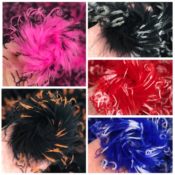 Ostrich Feather Puffs -  Two Colors - Pink and Black, Red and White, Black and Orange  - QTY: 1 puff