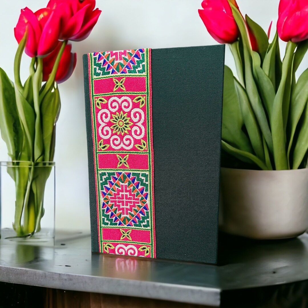 Hmong Pattern Linen Book Cover With Dotted Paper Etsy