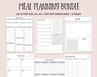 Meal Planner Printable | Meal Prep Planner | Meal Planner and Grocery List | Meal Planner Bundle | Printable Weekly Meal Planner