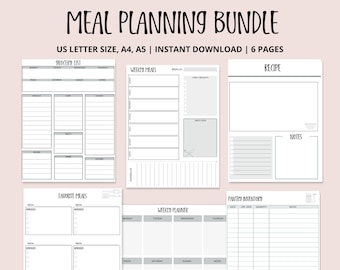 Meal Planner Printable | Meal Planner Template | Meal Planner and Grocery List | Meal Planner Bundle | Printable Weekly Meal Planner