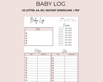 Baby Log | Baby Journal Printable | Baby Feeding Log | Sleep Tracker | Printable Baby Log