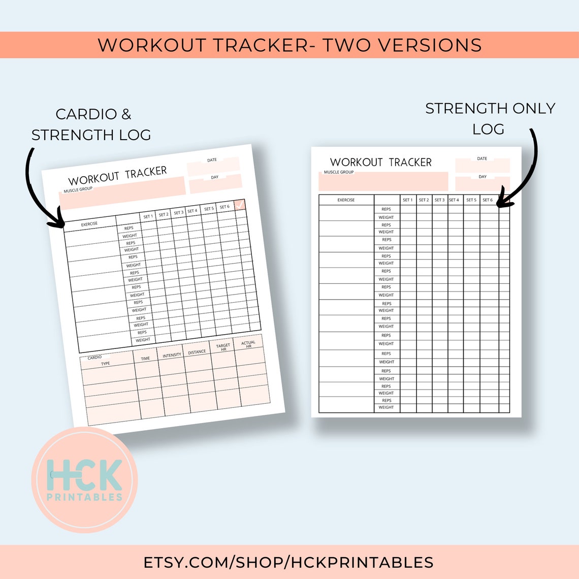 Daily Workout Log Workout Tracker Printable Exercise Log Strength