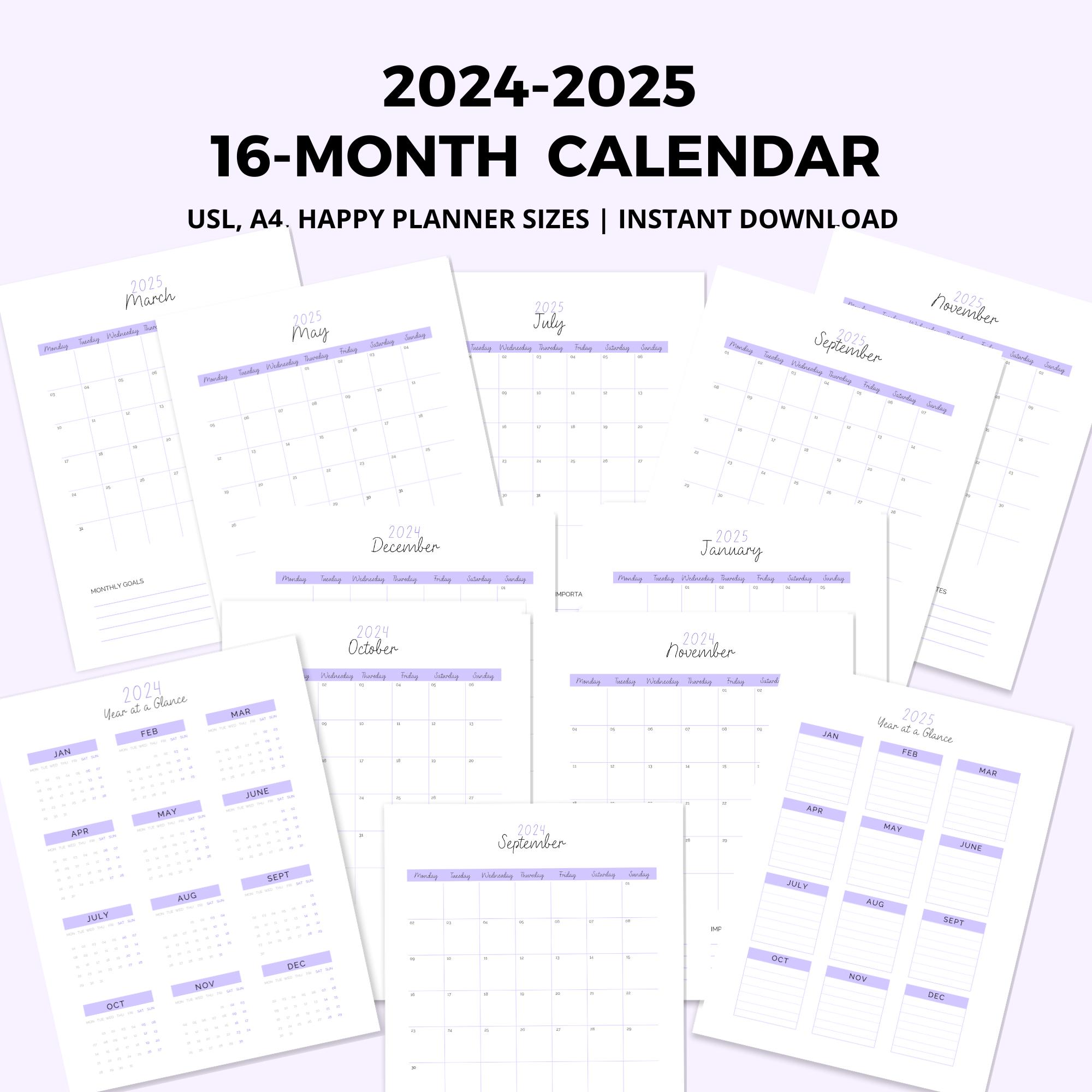 2024 2025 16 month Calendar 2024 Wall Calendar 2025 Calendar Year