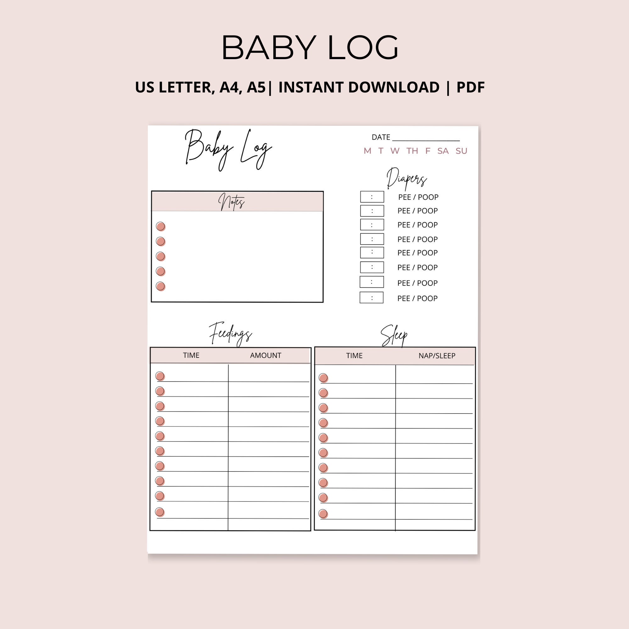Printable Newborn Baby Tracker Feeding And Changing Log Breastfeeding 