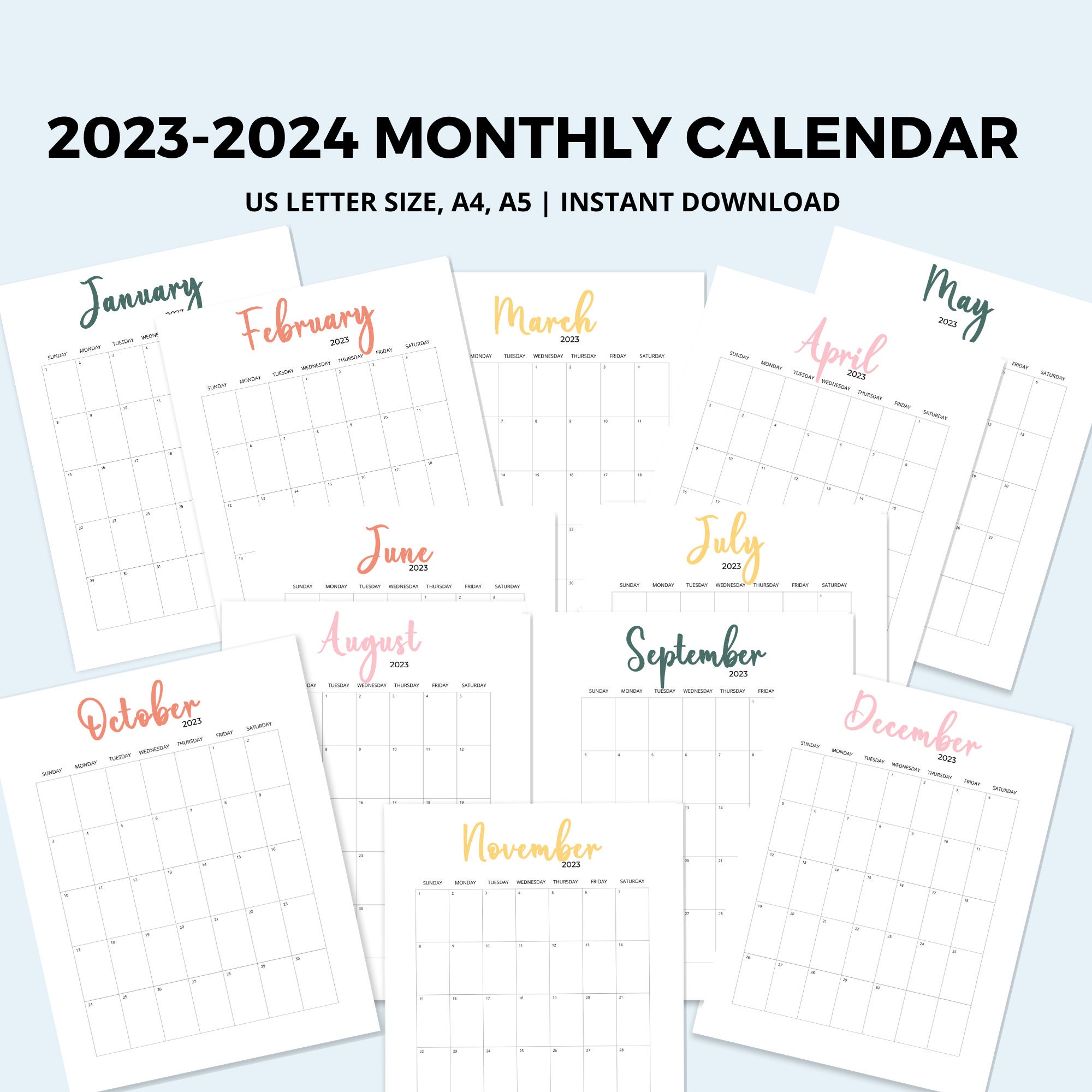 2023-2024 Monthly Calendar Printable | Monthly Calendar 2023