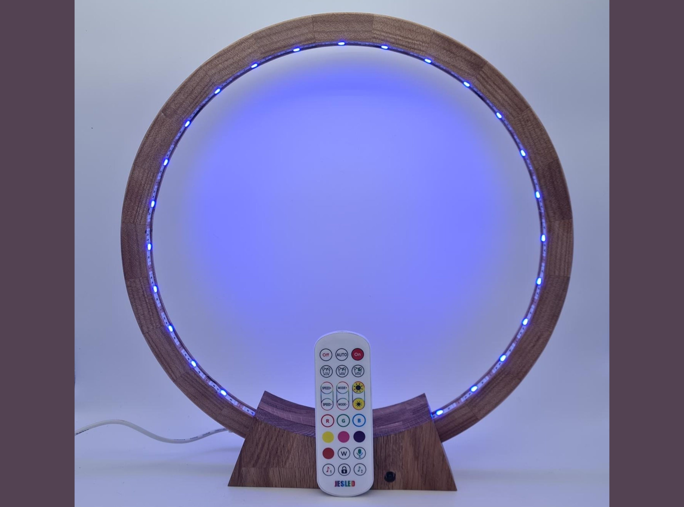 Lampe de Table à Led Circulaire en Bois Segmenté, Lampe Bureau Mutlicolore Pilotable avec Télécomman