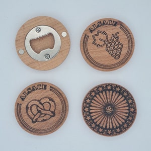 Customizable wooden magnetic bottle opener - Personalized gift idea with first name for Christmas, birthday, wedding - Beer bottle opener - Alsace