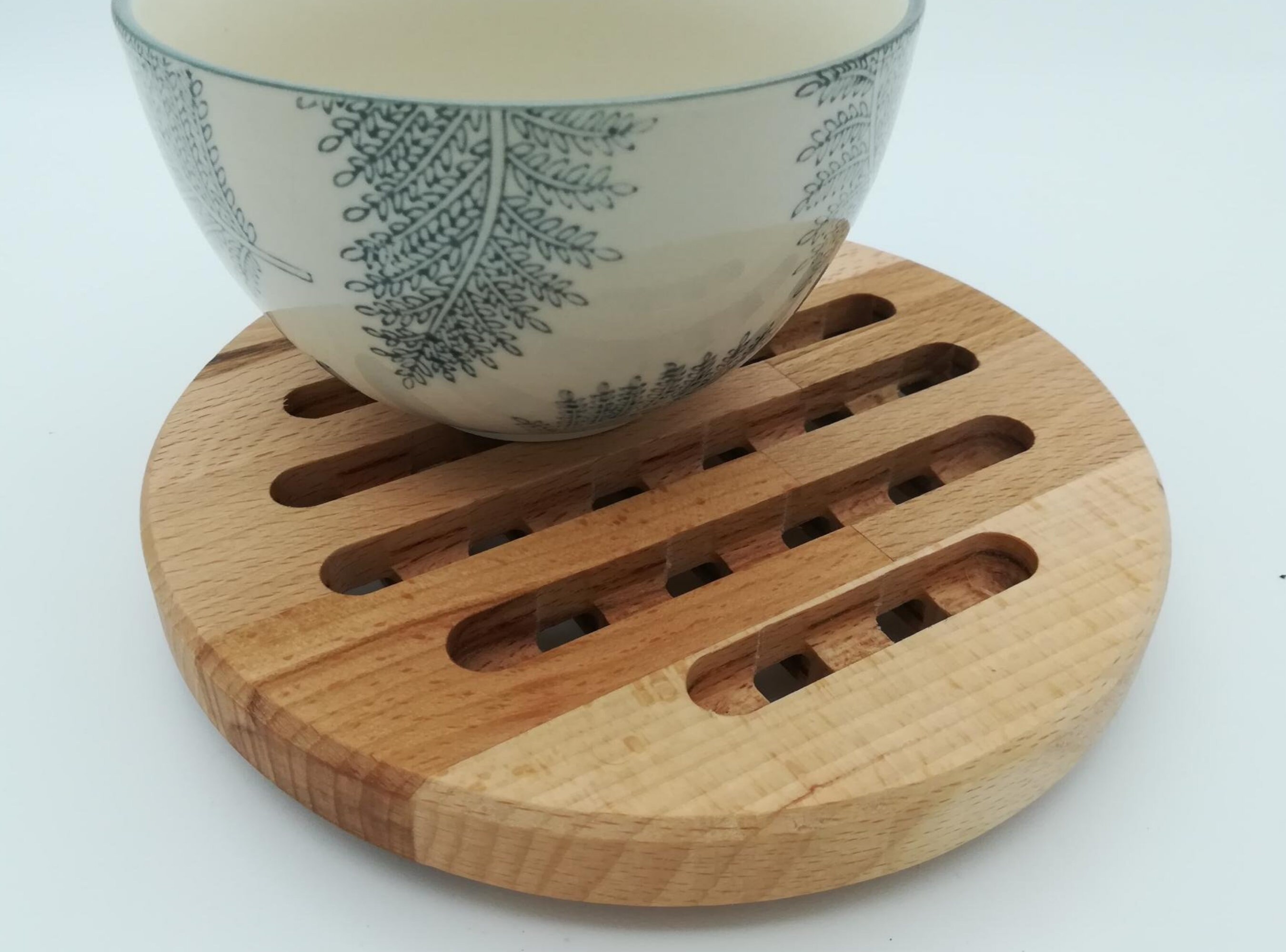 Dessous de Plat Rond en Bois Creusé Double Face, Plateau Design Bois, Rondelle Présentation, Usinage