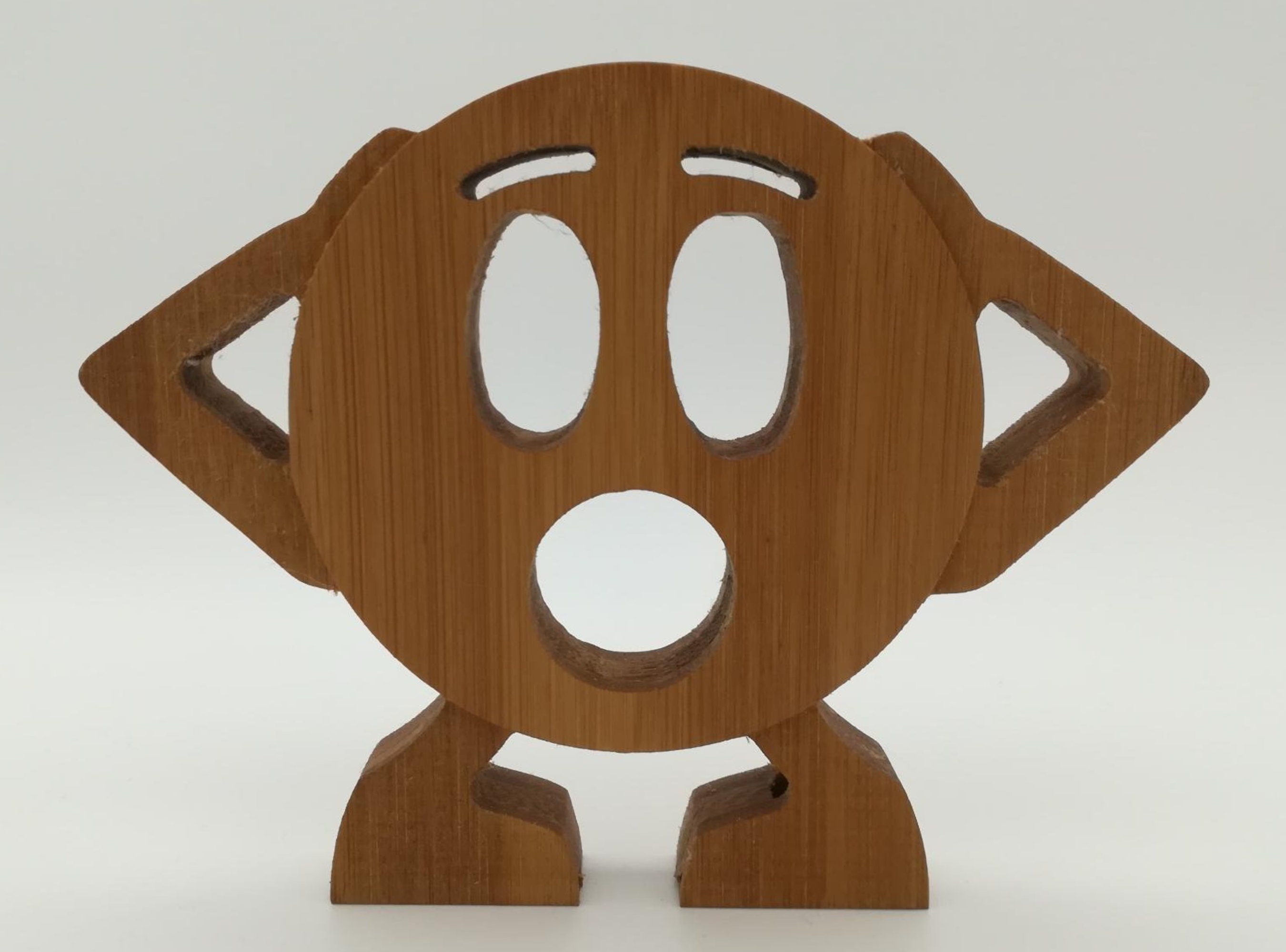 Un Smiley Qui A Peur en Bois de Bambou, Grand Emoji Bras Levé Bois, Decoration Artisanale et Origina