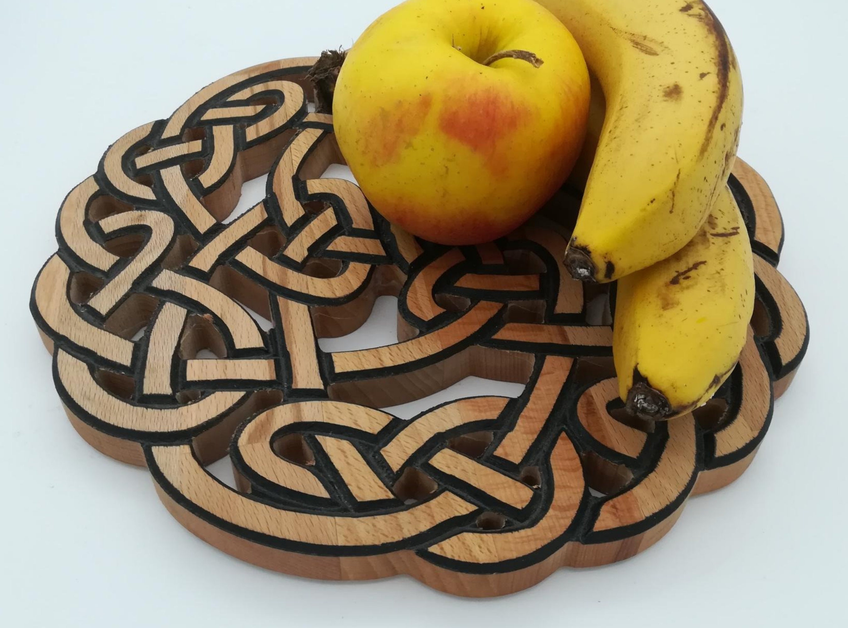 Plateau Décoratif en Bois, Motif Corde Enmêlée, Dessous de Plat Forme Circulaire, Création Artisanal