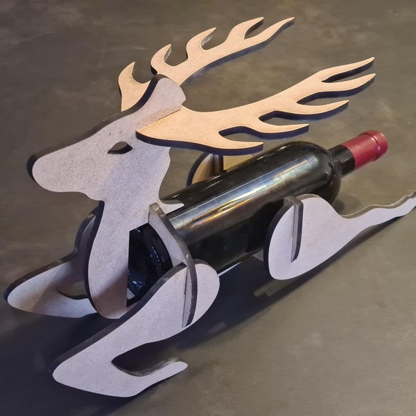 Support pour bouteille de vin renne de Noël - Porte bouteille en bois - découpe laser - Création artisanale animal - Décoration de table