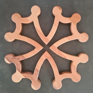 Handcrafted beech wood tray, in Occitan cross pattern