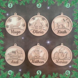 Handmade wooden Christmas ball, first name of your choice. Customizable Christmas ornament. Christmas decoration to personalize. Unique gift idea.