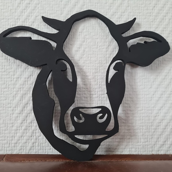 WALL ART - VACHE - Motif original en bois peint en noir - Création artisanale unique réalisée en France - Découpage laser - Dessous de plat