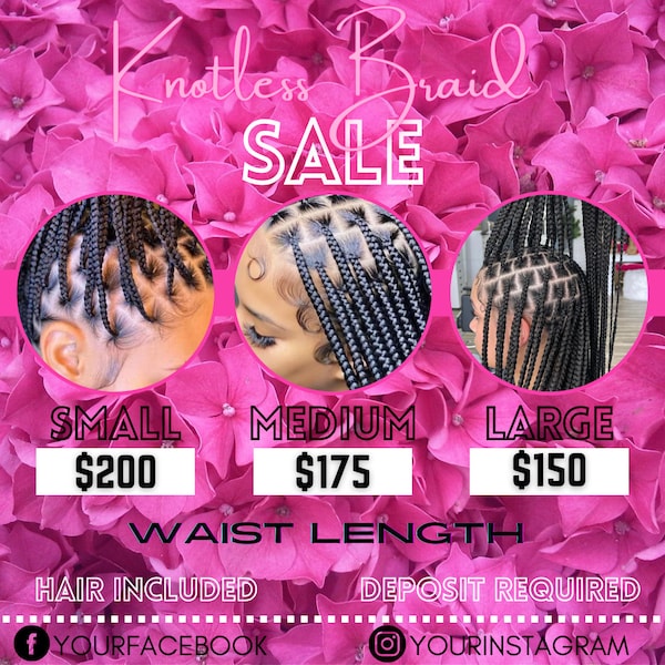 Knotless Braid Sale DIY Flyer | Braiding | Social Media | FALL Sales | Salon | Makeup | Hair | Lash | Instagram | Canva Editable Template