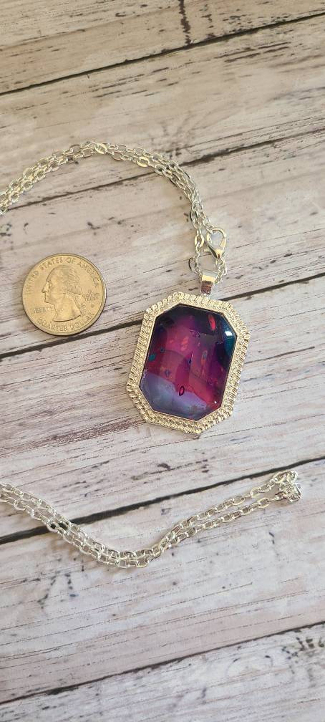 Stunning paint pour silver necklace Etsy