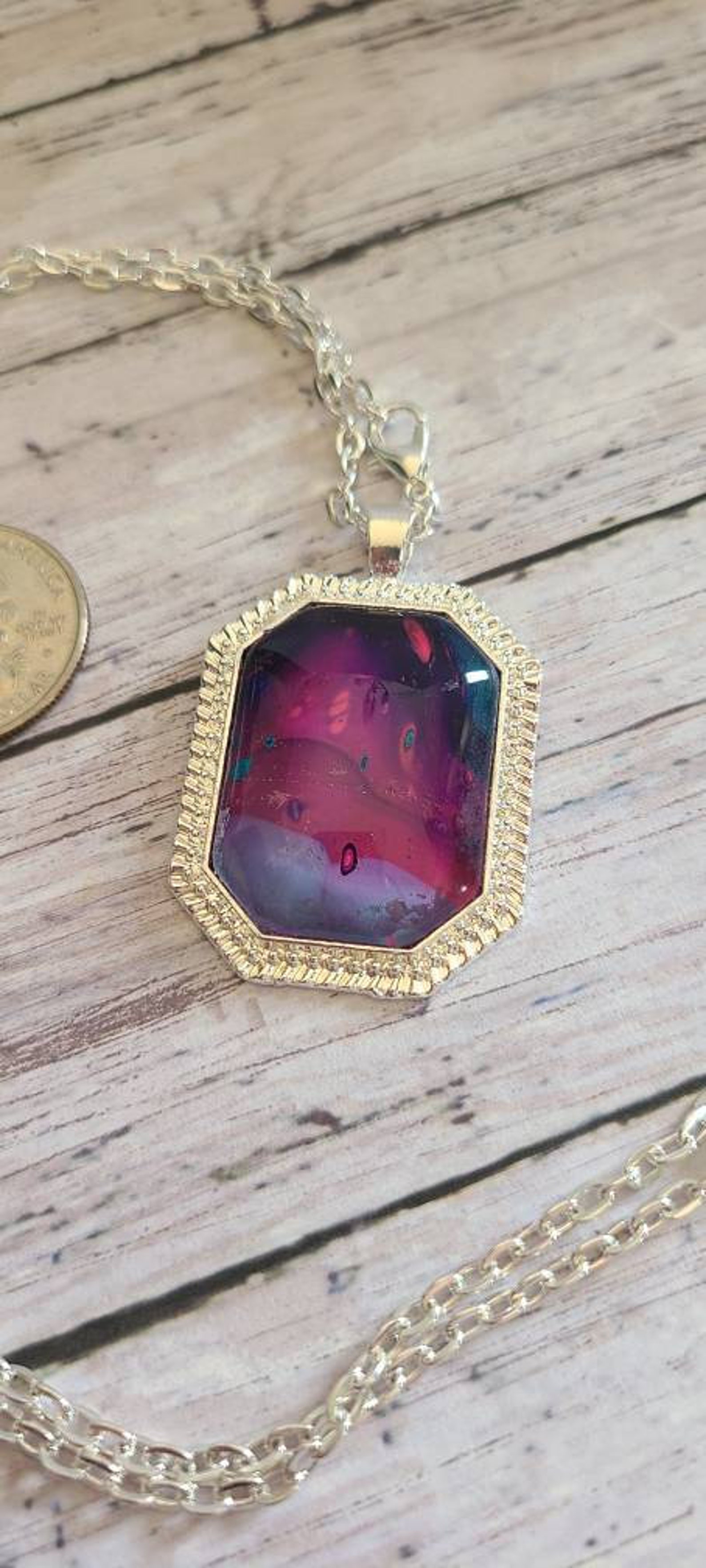 Stunning paint pour silver necklace Etsy